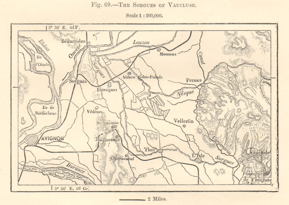 Sorgues & Rhone rivers. Avignon & eastern environs. Sketch map 1885 old